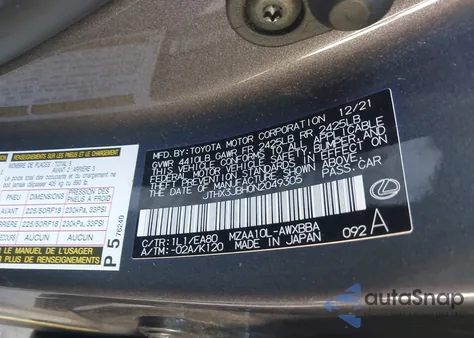 2022 Lexus Ux 200 from USA, damaged, VIN JTHX3JBH0N2049305